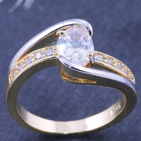 ❤️ 14K Gold and Silver Plated Jewelry - 💍Crystal White Moissanite Gold and Silver Two-tone Wedding Ring for Women, F012